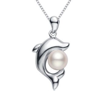 VIKI LYNN Dolphin Necklace Pearl Pendant 5-6mm Freshwater Cultured Pearl